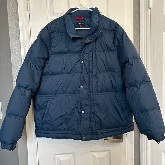 Gorpcore Lands’ End men’s puffer jacket in navy blue, size XL (46–48) - Picture 1 of 4
